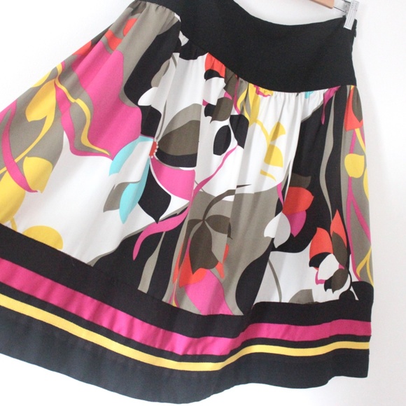 Vintage Silky Colourful Nygard Drop Waist Skirt Size Medium Pink Black Floral - Picture 3 of 10